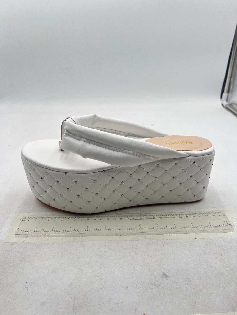 Maiyang White Open Round Toe Flip Flops Slip on Platform High Wedge Heel Mules